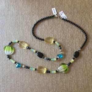 Black necklace with colored beads - 39” .